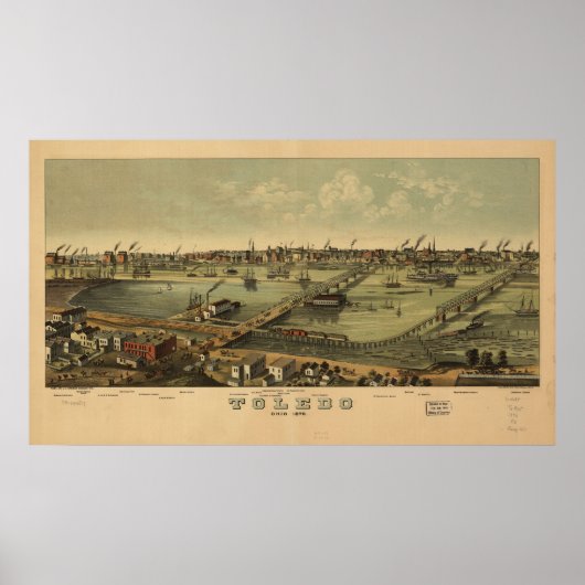 1876 Toledo, OH Birds Eye Panoramic Map Poster (Voorkant)