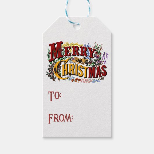 1876 Vrolijk Kerstfeest Kleurrijk Cadeaulabel (Voorkant)