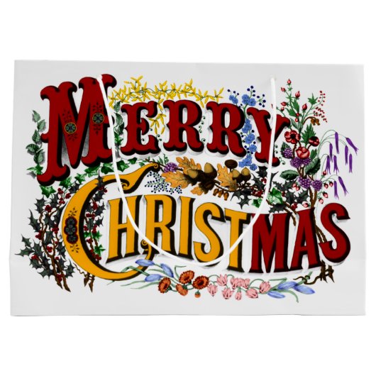 1876 Vrolijk Kerstfeest Kleurrijk Groot Cadeauzakje (Achterkant)