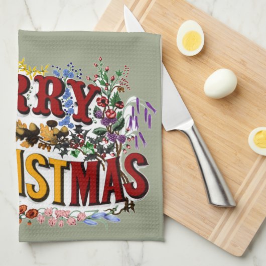 1876 Vrolijk kerstfeest Theedoek (Quarter Fold)