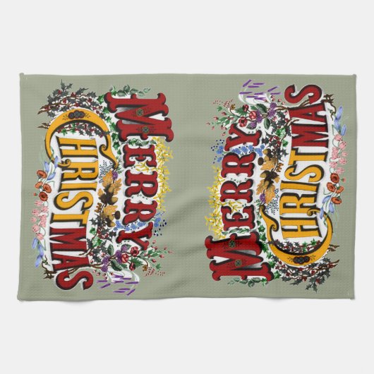 1876 Vrolijk kerstfeest Theedoek (Horizontaal)