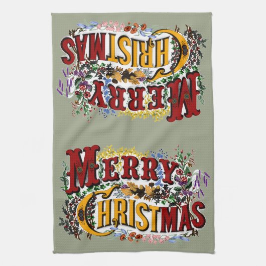 1876 Vrolijk kerstfeest Theedoek (Verticaal)