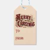 1876 Vrolijk Kerstgoud Cadeaulabel (Voorkant)