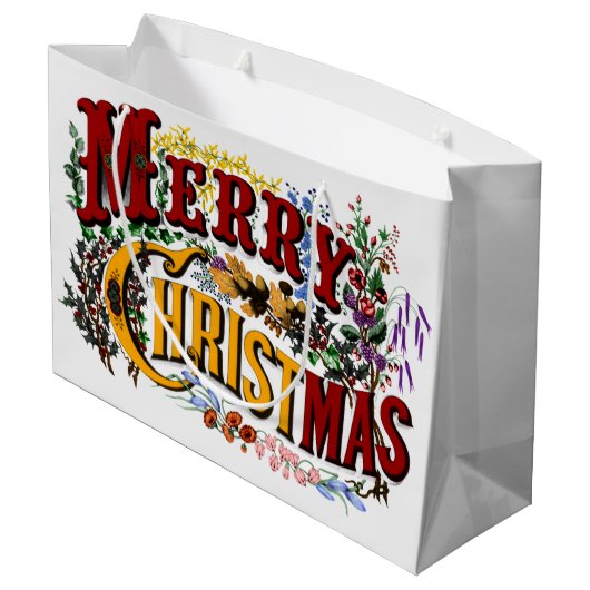 1876 vrolijk Kerstmis Kleurrijk Groot Cadeauzakje (Achterkant Gekanteld)