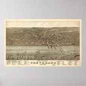 1877 Cleveland, OH Birds Eye Uitzicht Panoramic Ma Poster (Voorkant)