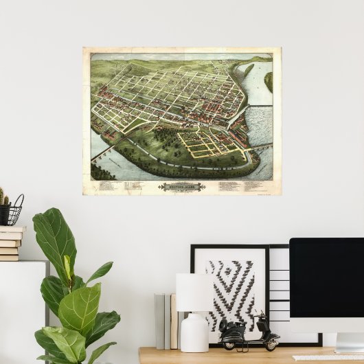 1877 Holyoke, MA Birds Eye Uitzicht Panoramic Map Poster (Thuiskantoor)