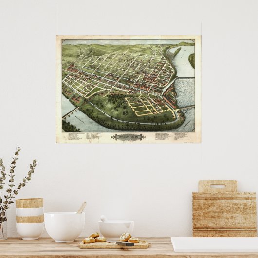 1877 Holyoke, MA Birds Eye Uitzicht Panoramic Map Poster (Keuken)