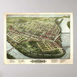 1877 Holyoke, MA Birds Eye Uitzicht Panoramic Map Poster