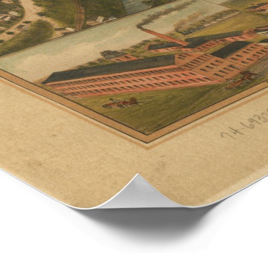 1877 Naugatuck CT Birds Eye Uitzicht Panoramic Map Poster (Hoek)