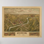 1877 Naugatuck CT Birds Eye Uitzicht Panoramic Map Poster (Voorkant)
