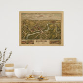 1877 Naugatuck CT Birds Eye Uitzicht Panoramic Map Poster (Keuken)