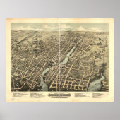1877 Pawtucket, RI Vogels Oog Uitzicht Panorama Poster (Voorkant)