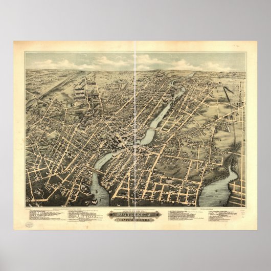 1877 Pawtucket, RI Vogels Oog Uitzicht Panorama Poster (Voorkant)