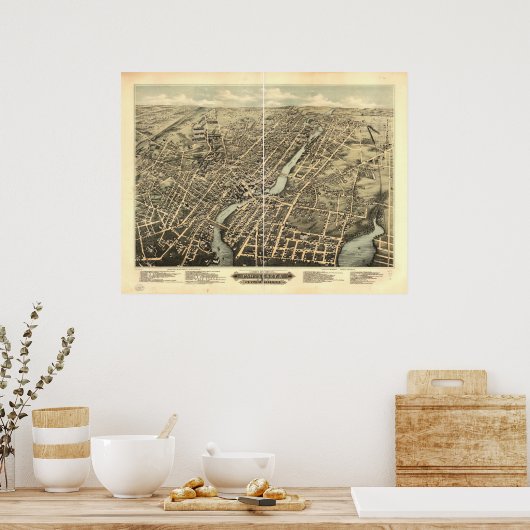 1877 Pawtucket, RI Vogels Oog Uitzicht Panorama Poster (Keuken)