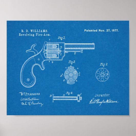 1877 Pistool Revolver Patent Art Drawing Print (Voorkant)