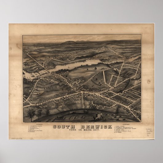 1877 South Berwick ME Birds Eye Uitzicht Panoramic Poster (Voorkant)