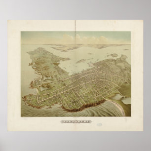 1878 Newport, RI Birds Eye Uitzicht Panoramic Map Poster