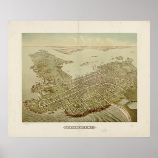 1878 Newport, RI Birds Eye Uitzicht Panoramic Map Poster (Voorkant)