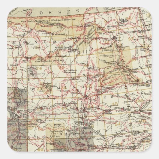 1878 Progress Map of The US Geographical Surveys Vierkante Sticker (Voorkant)