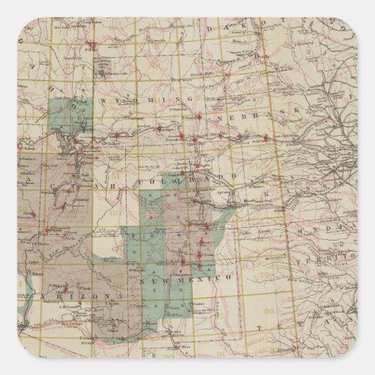 1878 Progress Map of The US Geographical Surveys Vierkante Sticker (Voorkant)