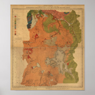  1878 Yellowstone Park Map, Wyoming, Montan Poster
