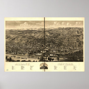 1879 Albany, NY Birds Eye Uitzicht Panorama Poster
