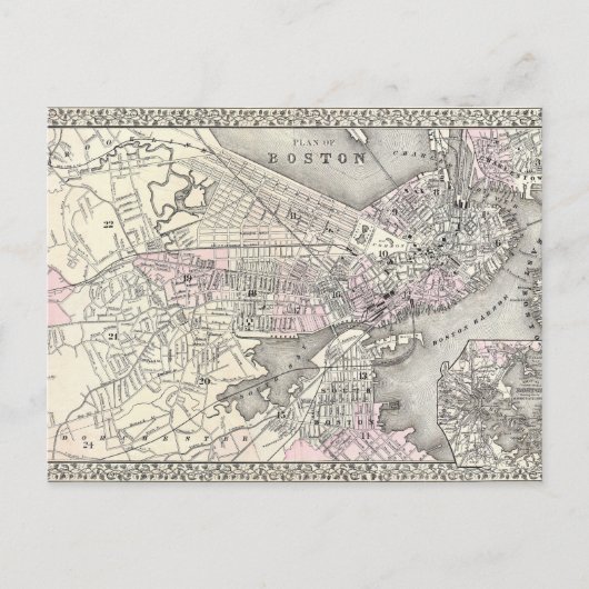 1879 Boston Map Briefkaart (Voorkant)