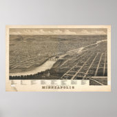 1879 Minneapolis, MN Birds Eye Uitzicht Panorama Poster (Voorkant)