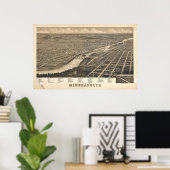 1879 Minneapolis, MN Birds Eye Uitzicht Panorama Poster (Thuiskantoor)