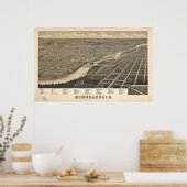 1879 Minneapolis, MN Birds Eye Uitzicht Panorama Poster (Keuken)