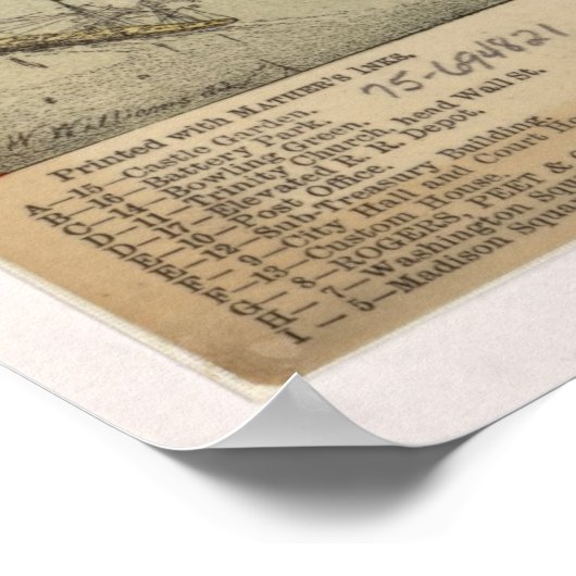 1879 New York City NY Birds Eye Uitzicht Panoramic Poster (Hoek)