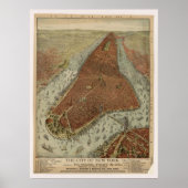 1879 New York City NY Birds Eye Uitzicht Panoramic Poster (Voorkant)