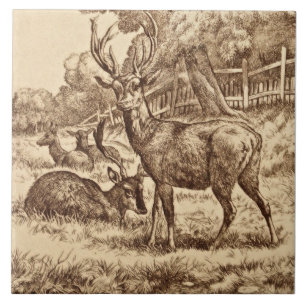 1879 William Wise Animal Series Deer Tile Repro Tegeltje