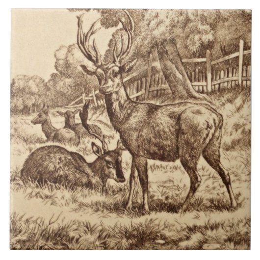1879 William Wise Animal Series Deer Tile Repro Tegeltje (Voorkant)