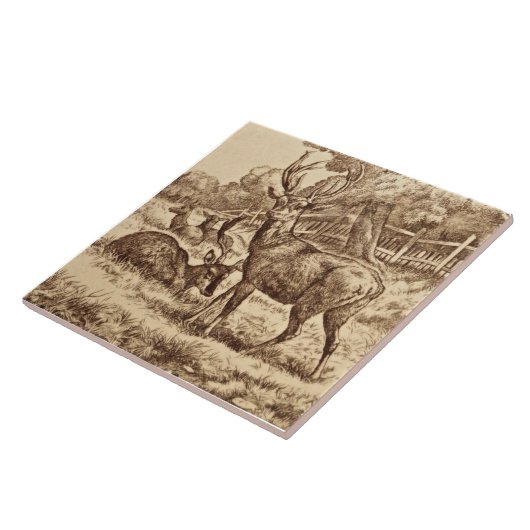 1879 William Wise Animal Series Deer Tile Repro Tegeltje (Zijkant)