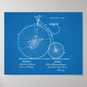 1880 High Wheeler Bicycle Design Patent Art Print (Voorkant)