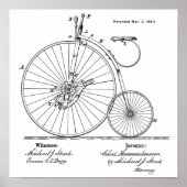 1880  High Wheeler Bicycle Patent Art Print (Voorkant)