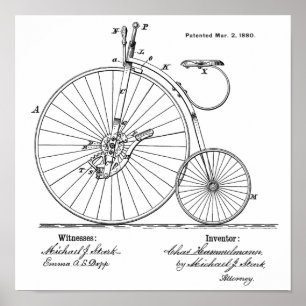1880 High Wheeler Bicycle Patent Art Print