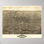 1880 Rochester, NY Birds Eye Uitzicht Panoramic Ma Poster (Voorkant)
