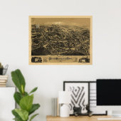 1880 South Manchester CT Birds Eye Panoramic Map Poster (Thuiskantoor)