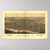 1880 Terre Haute, IN Birds Eye Uitzicht Panoramic  Poster (Voorkant)