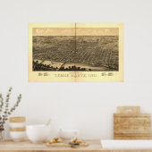 1880 Terre Haute, IN Birds Eye Uitzicht Panoramic  Poster (Keuken)