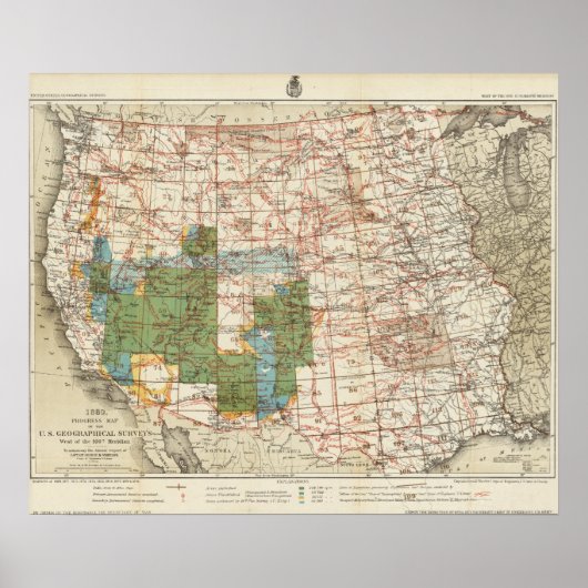 1880 Voortgangskaart van de Amerikaanse geografisc Poster (Voorkant)