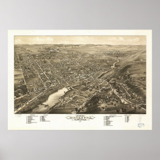 1880 Waukesha, WI Birds Eye Uitzicht Panoramic Map Poster