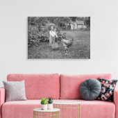 1880's Photograph Girl in Garden Rooster Winkelwag Canvas Afdruk (Insitu (Woonkamer))