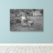 1880's Photograph Girl in Garden Rooster Winkelwag Canvas Afdruk (Insitu (Houten vloer))