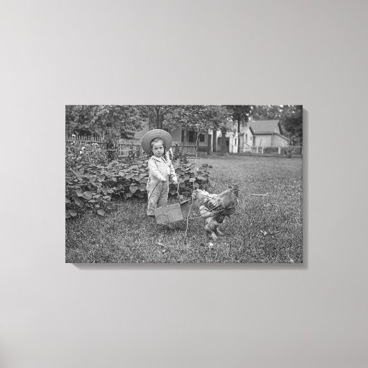 1880's Photograph Girl in Garden Rooster Winkelwag Canvas Afdruk (Voorkant)
