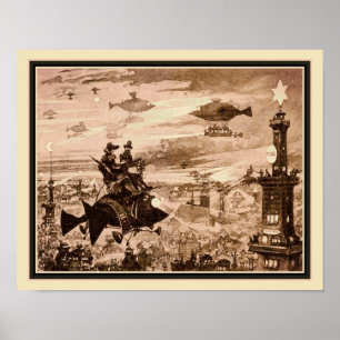 1880's Retro-futuristic Paris Illustration Poster