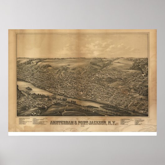 1881 Amsterdam & Port Jackson, NY Panoramic Map Poster (Voorkant)