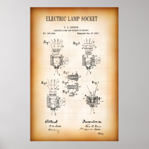 1881 ELEKTRISCHE LAMP SOCKET PATENT POSTER